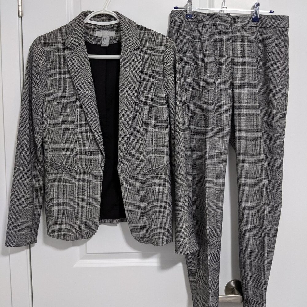 HM Light Grey Plaid Suit Set ( Blazer / Pants )